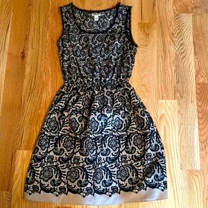 Rodarte Knee Length Dress, Size small, black and tan pattern